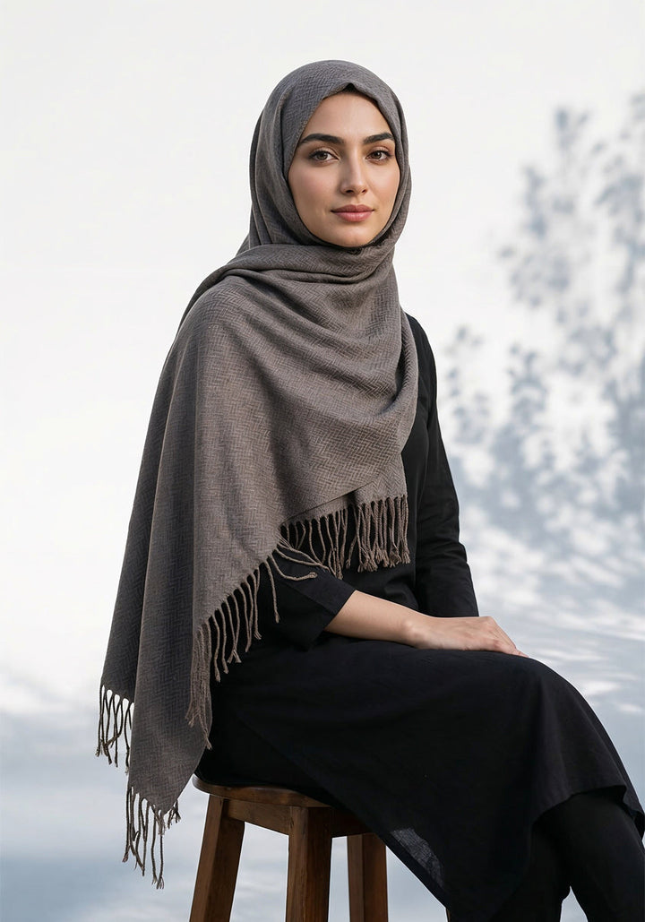 ZigZag Cashmere Hijab - Grey-Brown
