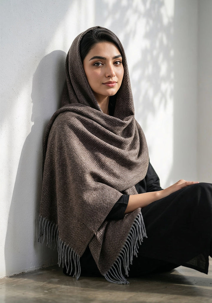 ZigZag Cashmere Hijab - Brown-Grey