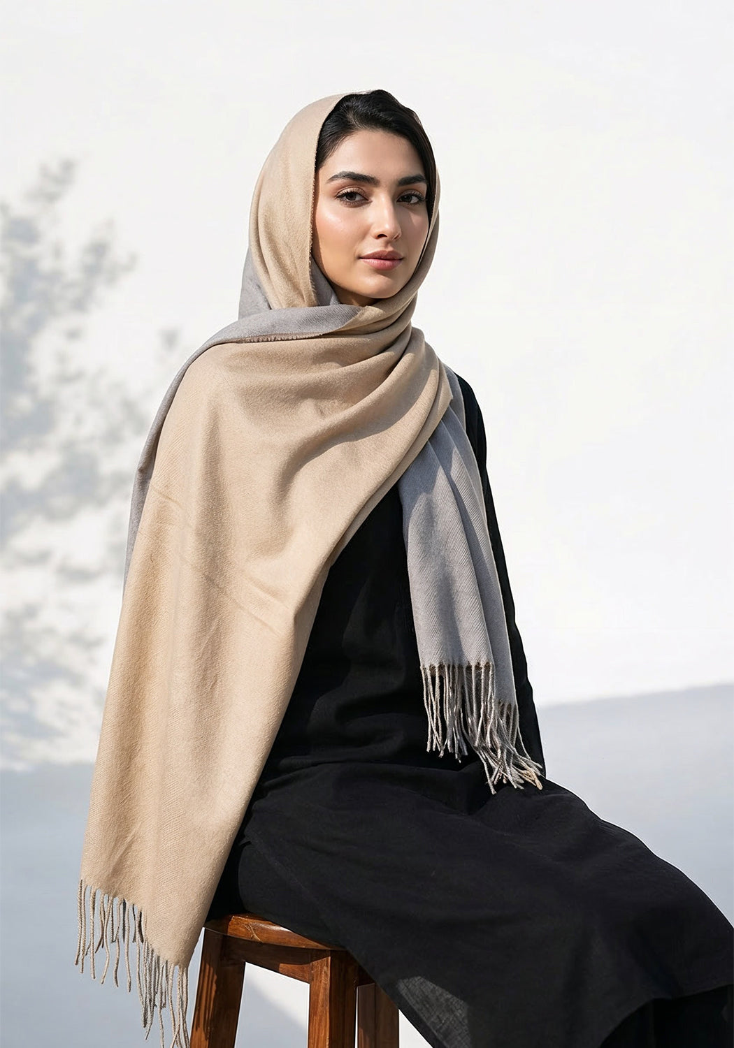 Dual Cashmere Hijab - Grey - Fawn