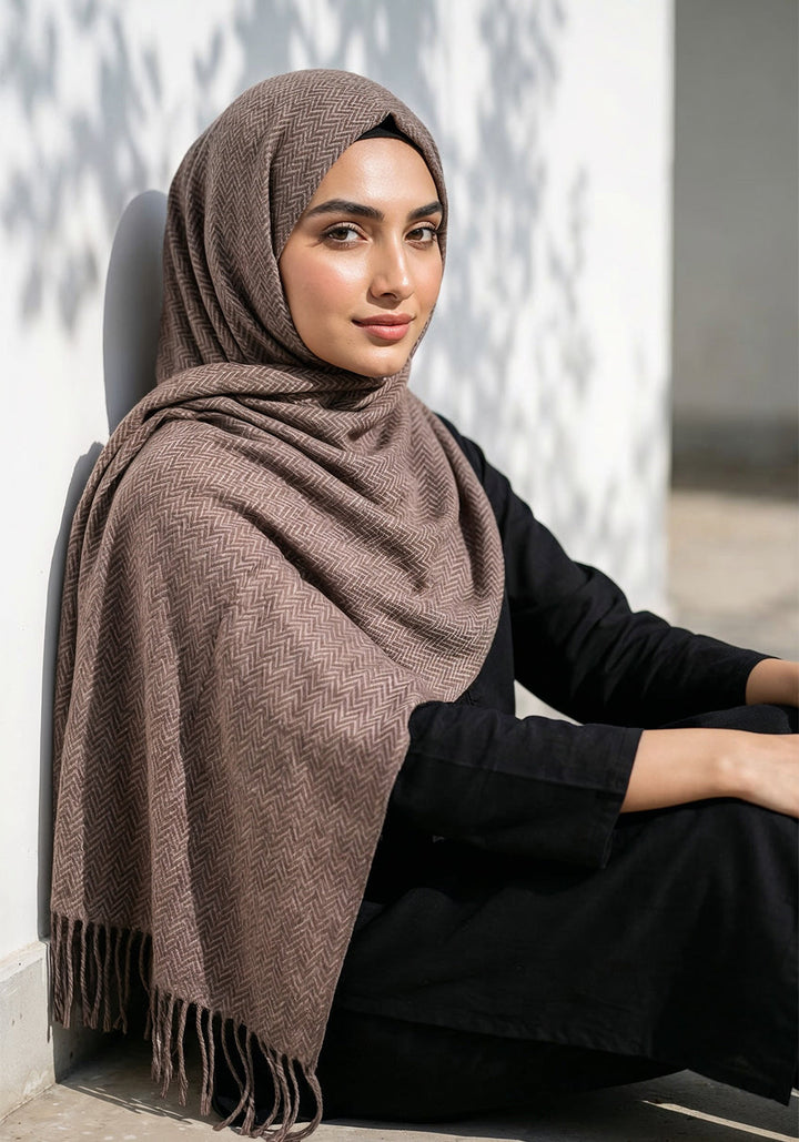 ZigZag Cashmere Hijab - Pink-Brown