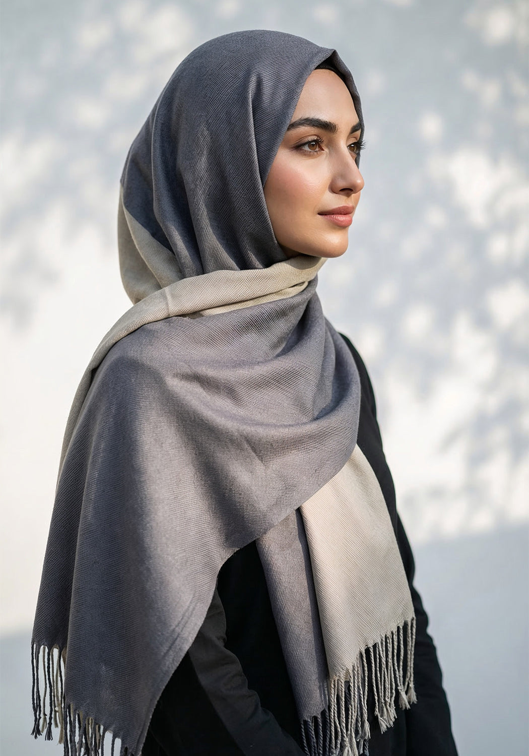 Dual Cashmere Hijab - Grey - hazel