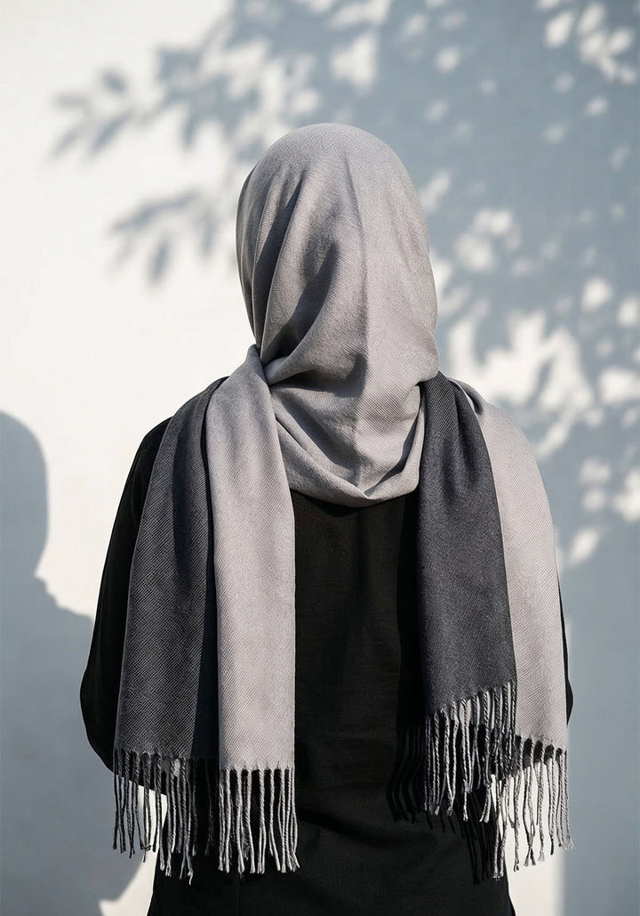 Dual Cashmere Hijab - Black - Grey