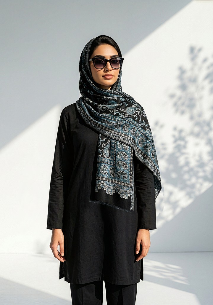 Kani handwoven Hijab  - Teal Black
