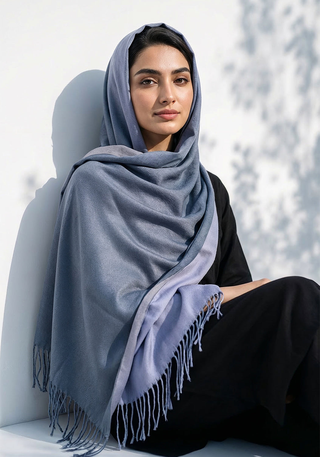Dual Cashmere Hijab - Grey - Purple