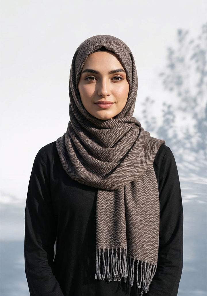 ZigZag Cashmere Hijab - Brown-Grey