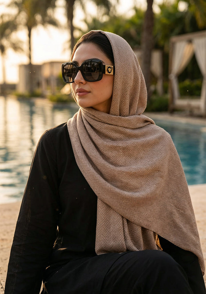 ZigZag Cashmere Hijab - Beige