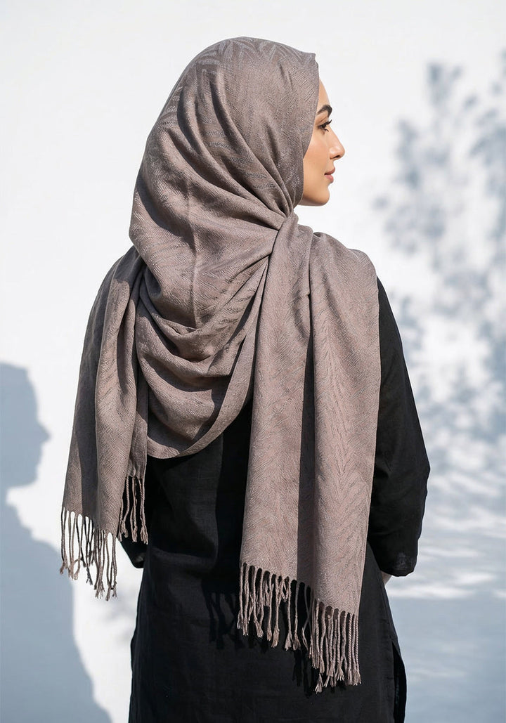 Palm Leaf Cashmere Hijab - Grey-Brown