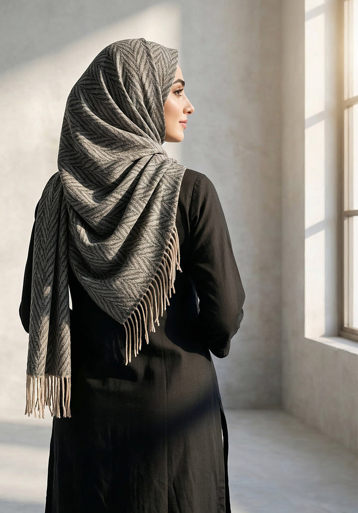 Palm Leaf Cashmere Hijab - Black-Fawn