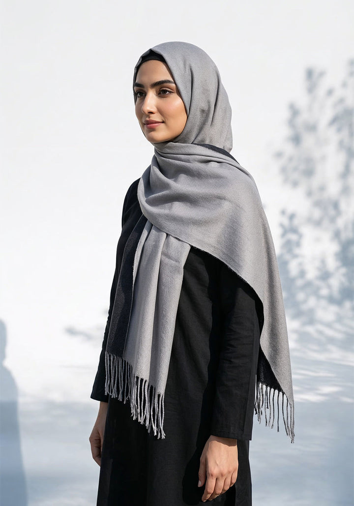 Dual Cashmere Hijab - Black - Grey