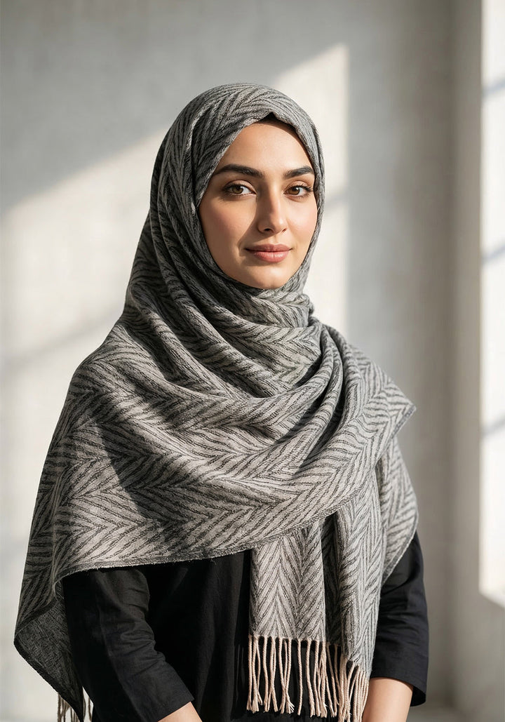 Palm Leaf Cashmere Hijab - Black-Fawn