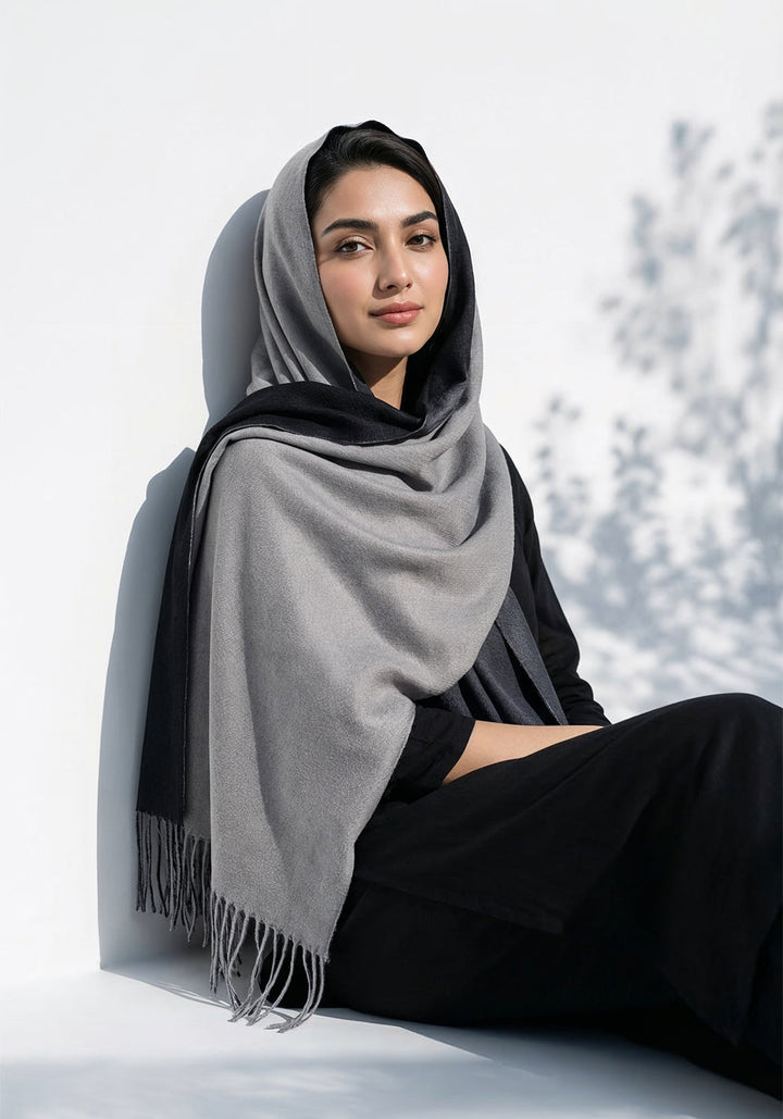 Dual Cashmere Hijab - Black - Grey