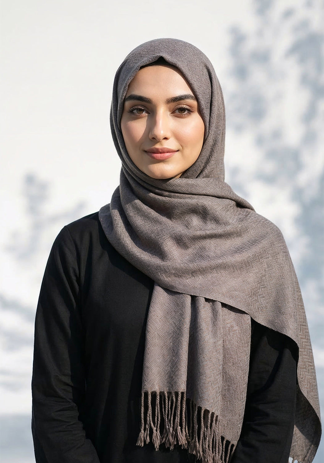 ZigZag Cashmere Hijab - Grey-Brown