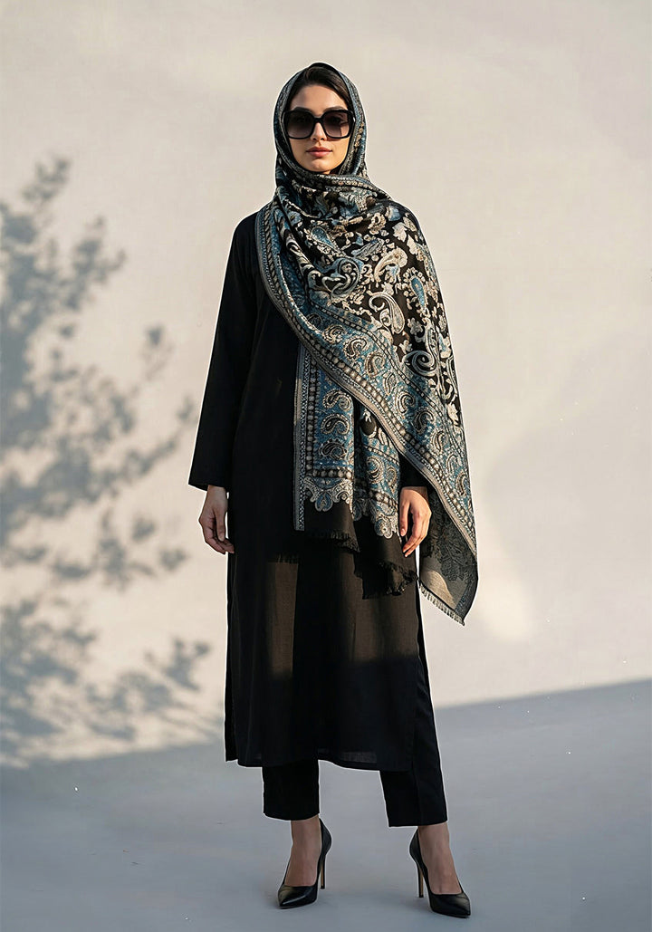 Kani handwoven Hijab  - Teal Black
