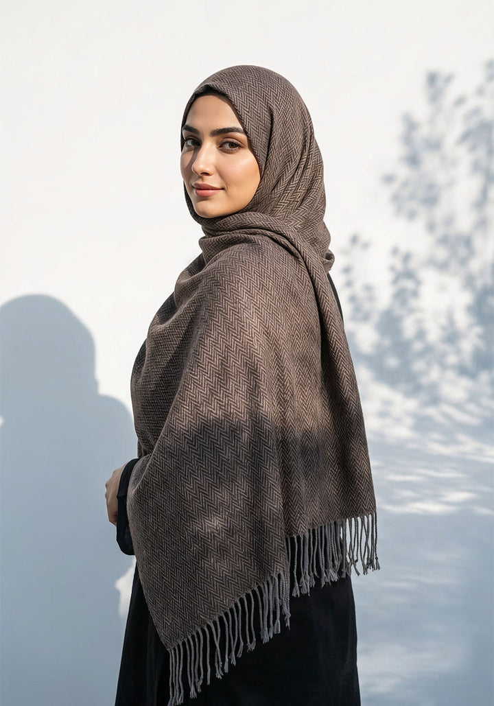 ZigZag Cashmere Hijab - Brown-Grey