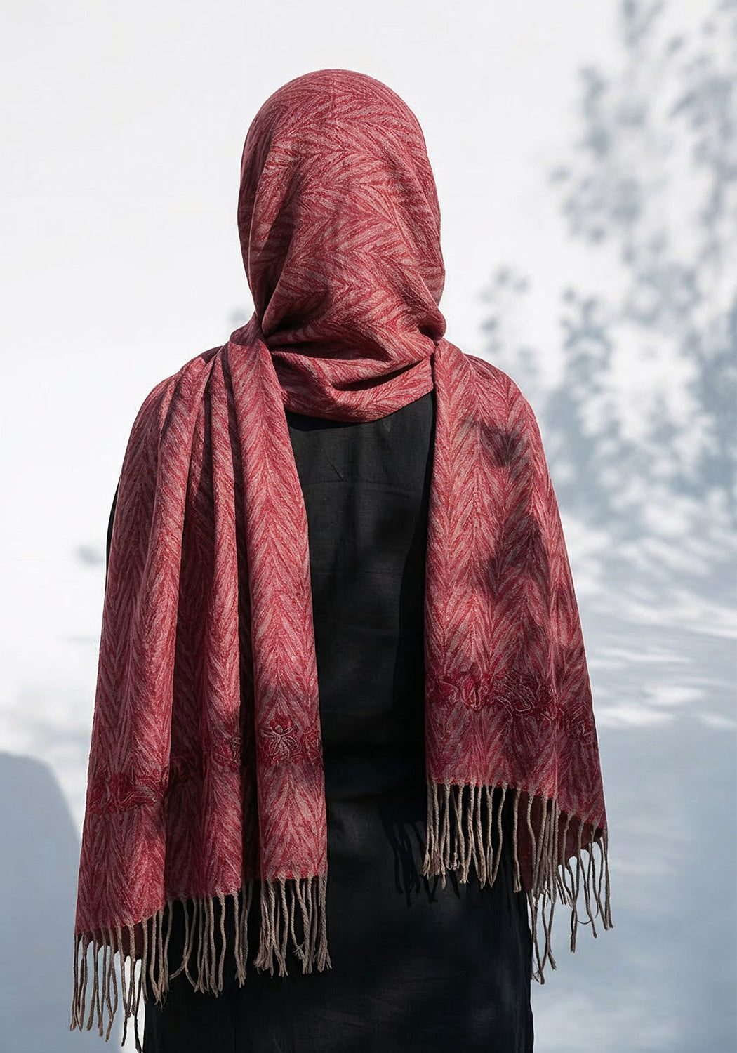 Palm Leaf Cashmere Hijab - Maroon