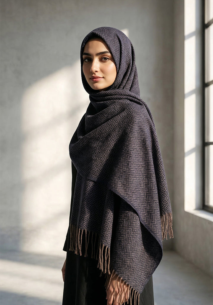 ZigZag Cashmere Hijab - Navy Blue