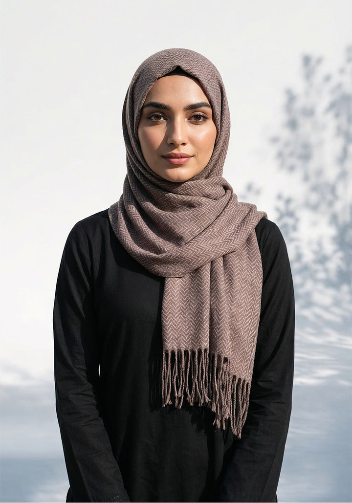 ZigZag Cashmere Hijab - Pink-Brown
