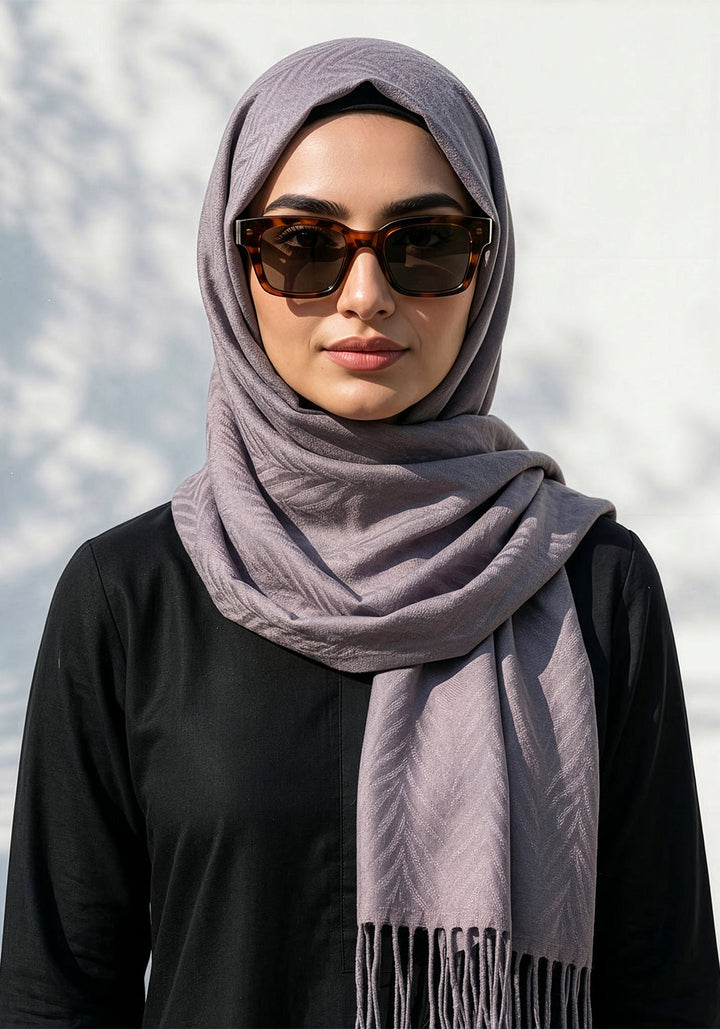 Palm Leaf Cashmere Hijab - Grey - Tea pink