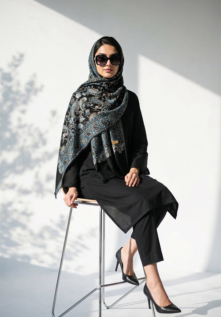 Kani handwoven Hijab  - Teal Black