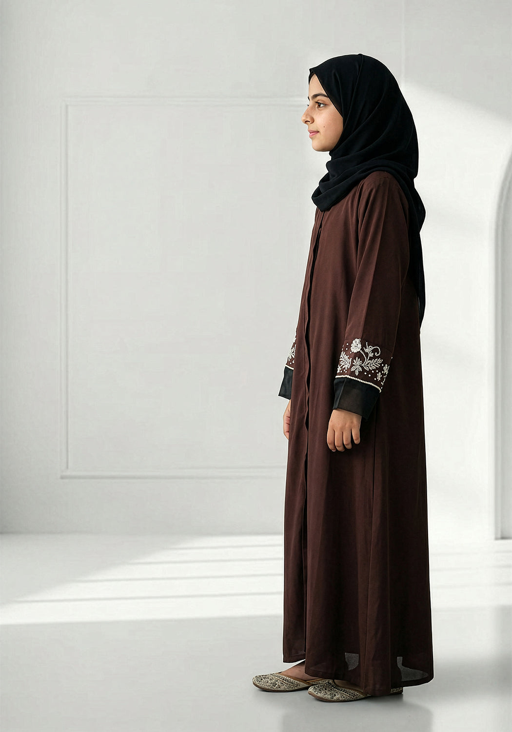 Chocolate Brown Handwork Kids Abaya