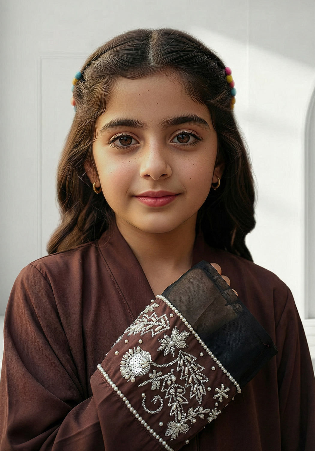 Chocolate Brown Handwork Kids Abaya