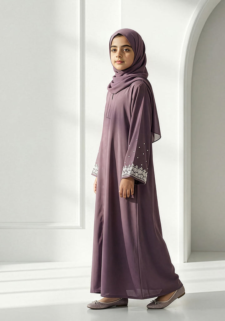 Mauve Handwork Kids Abaya