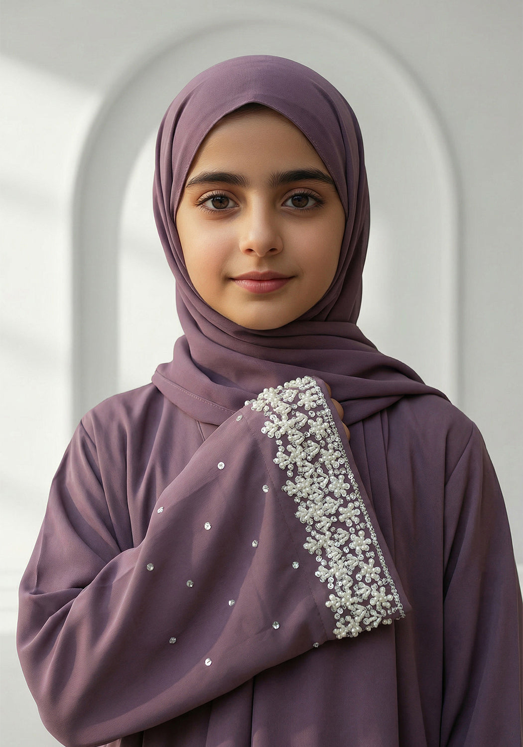 Mauve Handwork Kids Abaya