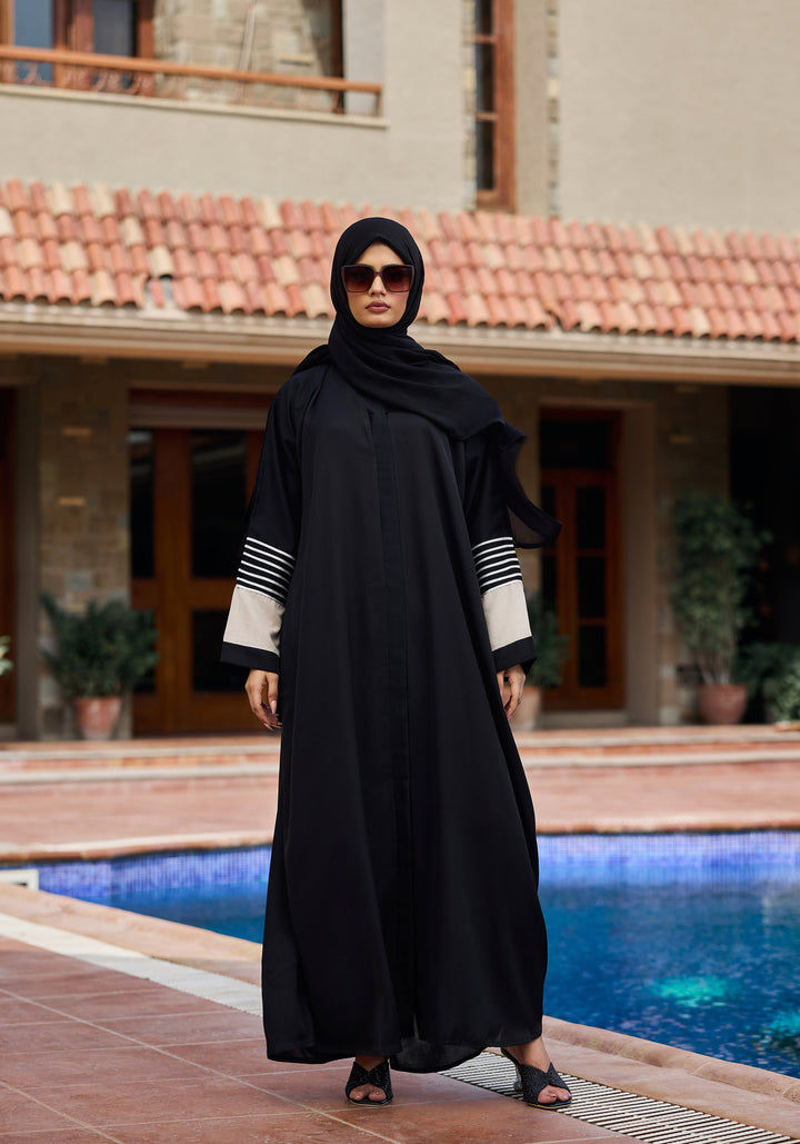 Black Stripes Abaya | Velora