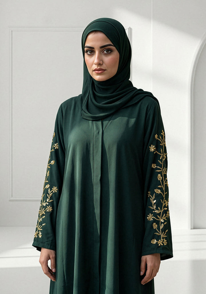Bottle Green Handwork Abaya