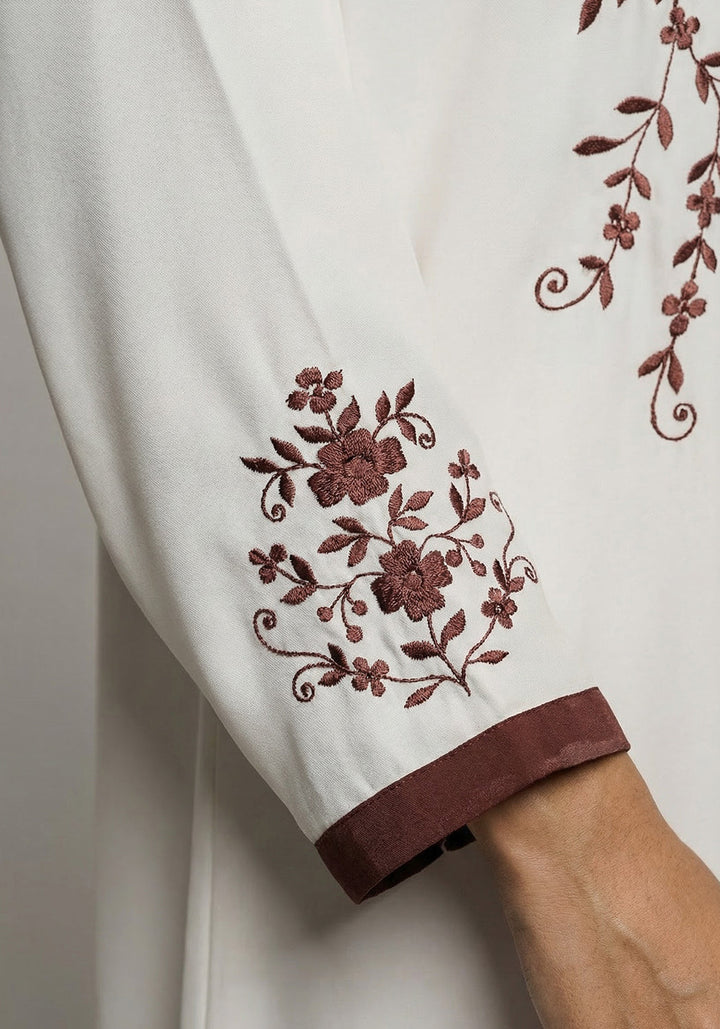Cream Embroidery Kids Abaya