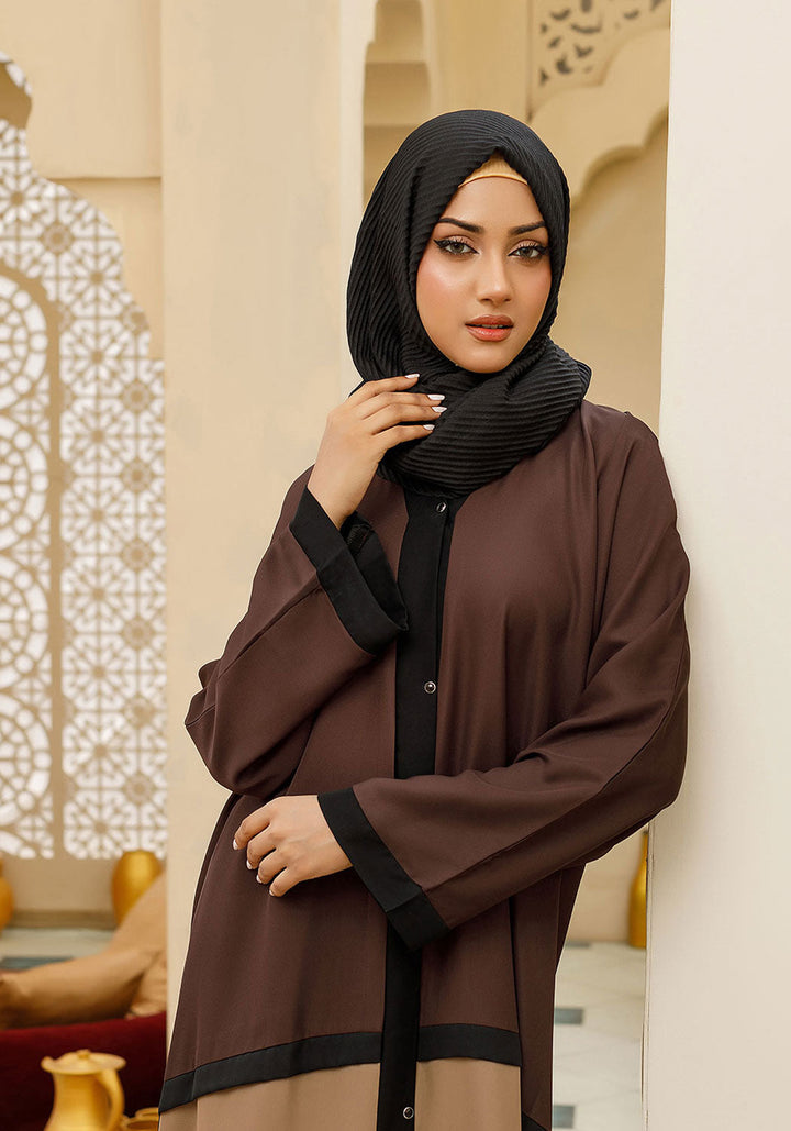 Bicolor Front Open Abaya Brown & Beige