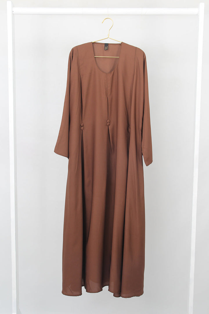 Front Closed Pleated Button Abaya Fawn
