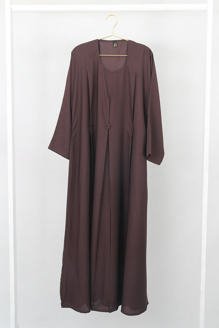Front Closed Pleated Button Abaya Fawn