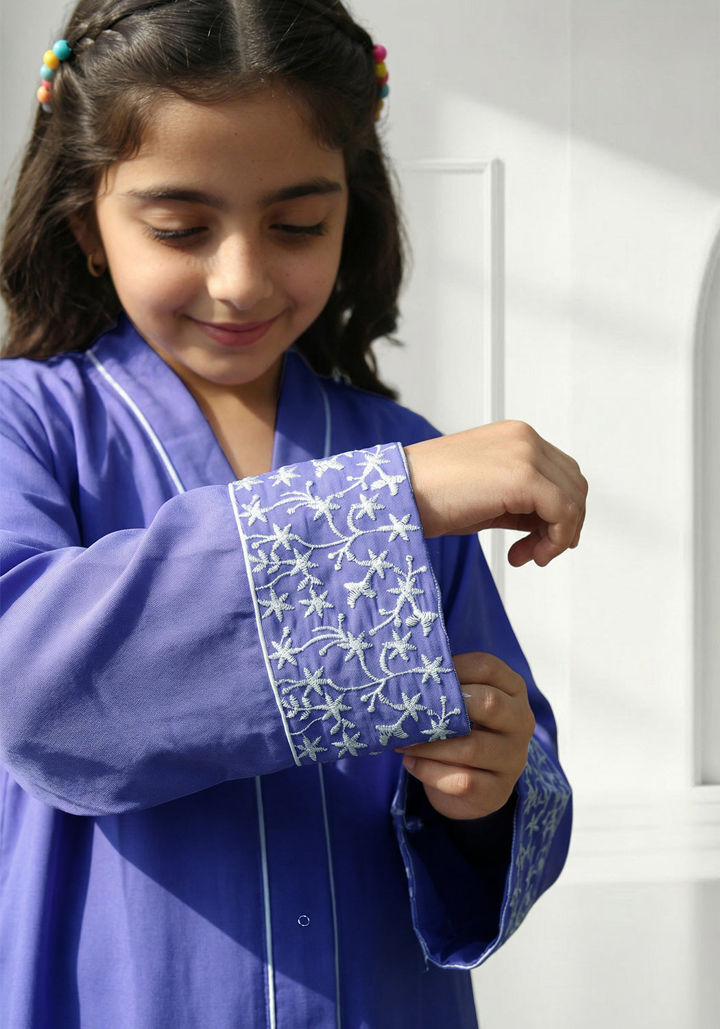Ferozi Sleeves Embroidery Kids Abaya
