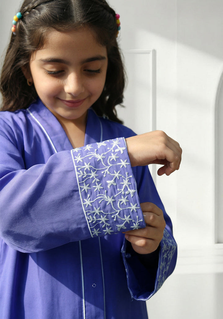 Ferozi Sleeves Embroidery Kids Abaya