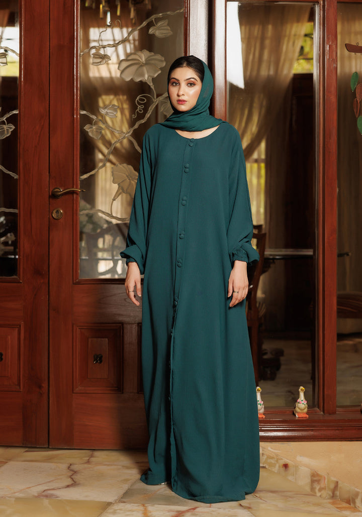 Green Fancy Button Abaya