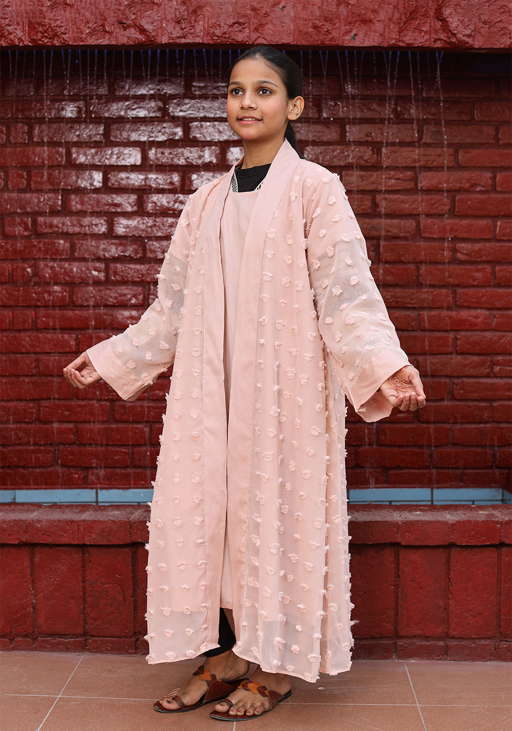 Kids Double Layered Pink Abaya