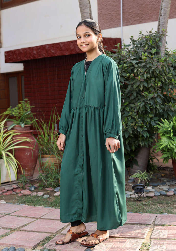 Kids Front Open Green Abaya