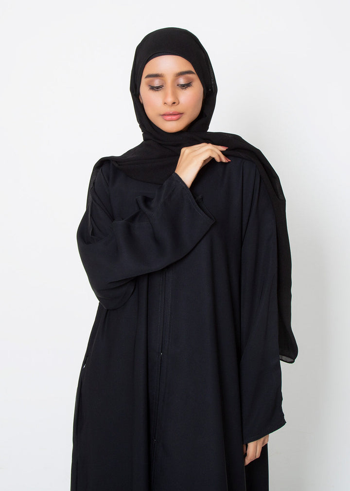 Black Basic Front-Open Abaya
