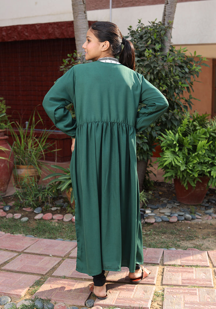 Kids Front Open Green Abaya