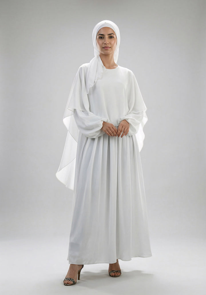 Classic Layered  Abaya - White