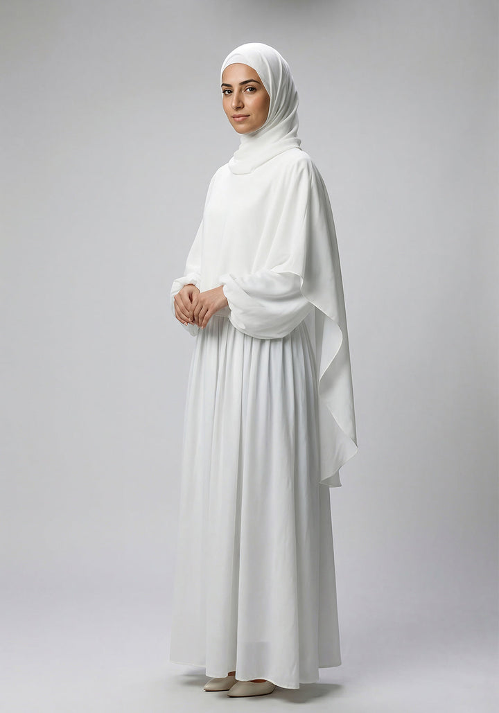 Classic Layered  Abaya - White