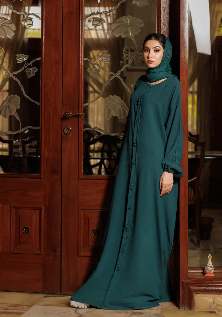 Green Fancy Button Abaya