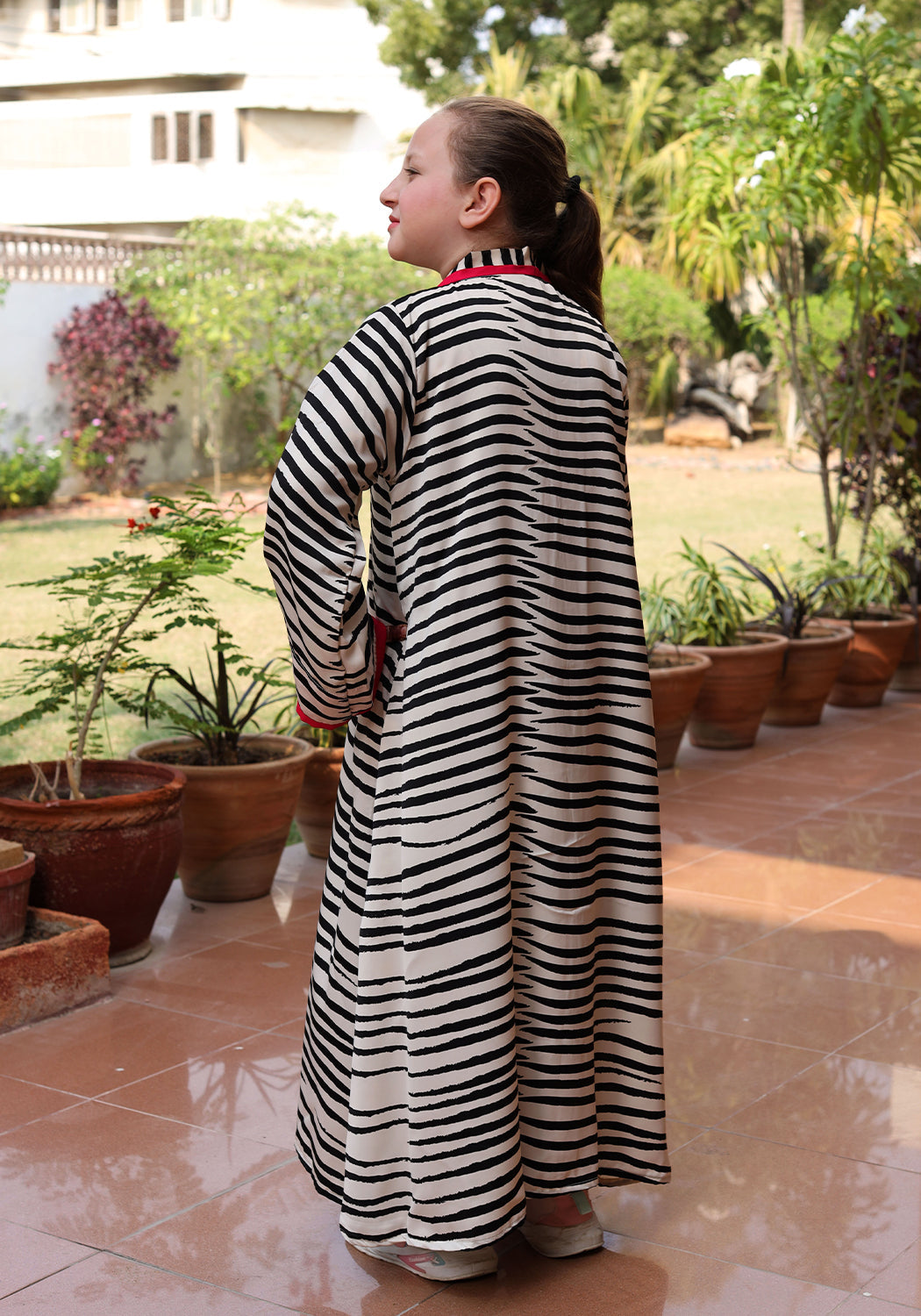Kids Front Open Abaya Black Stripes