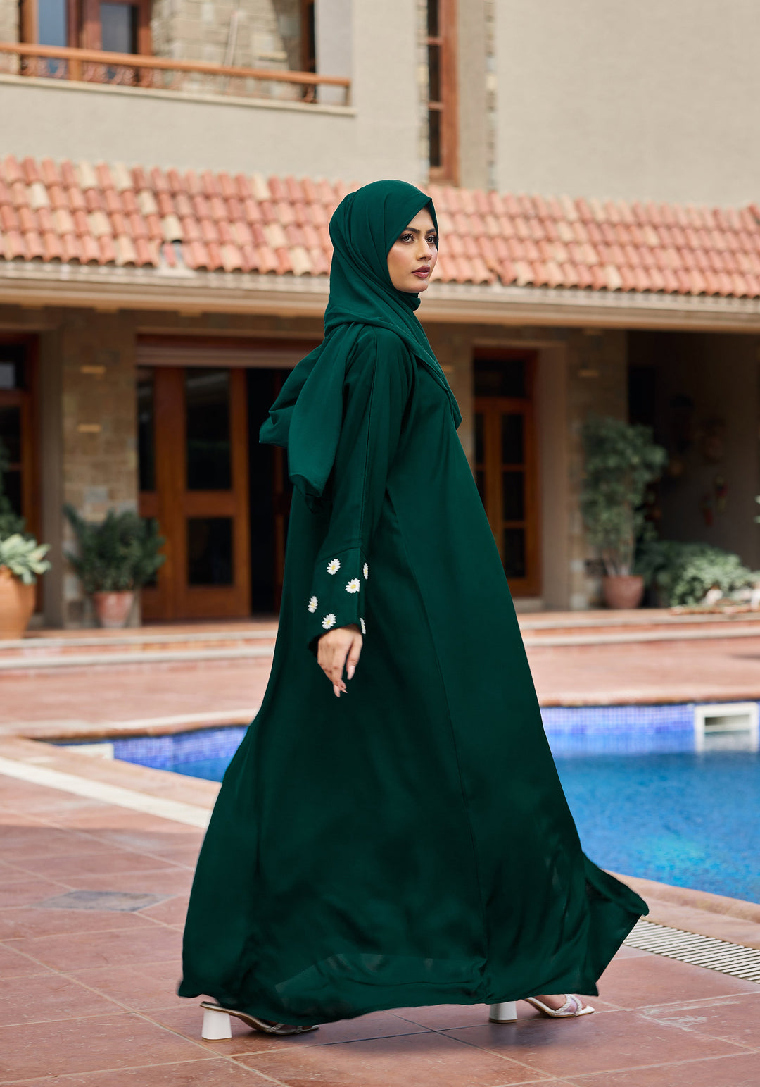 Green Floral Embroidery Abaya | Velora
