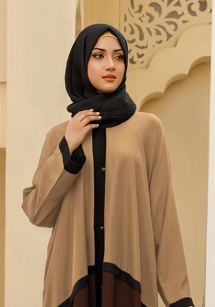Bicolor Front Open Abaya - Brown and Caramel