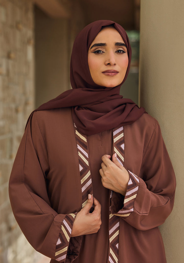 Brown Embroidery with Inner Abaya