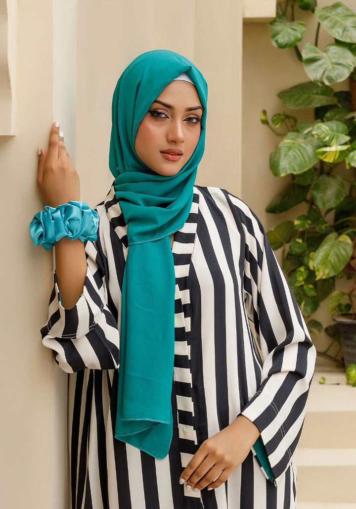 Striped Silk Front Open Abaya