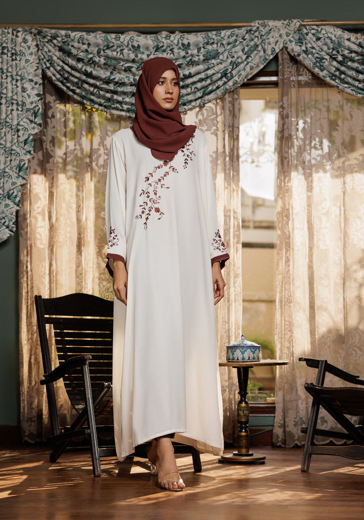 Cream Embroidery Abaya | Serene Threads