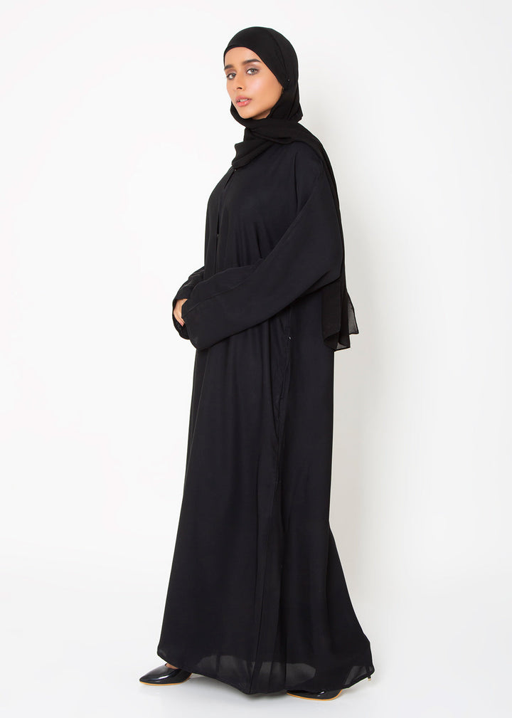 Black Basic Front-Open Abaya